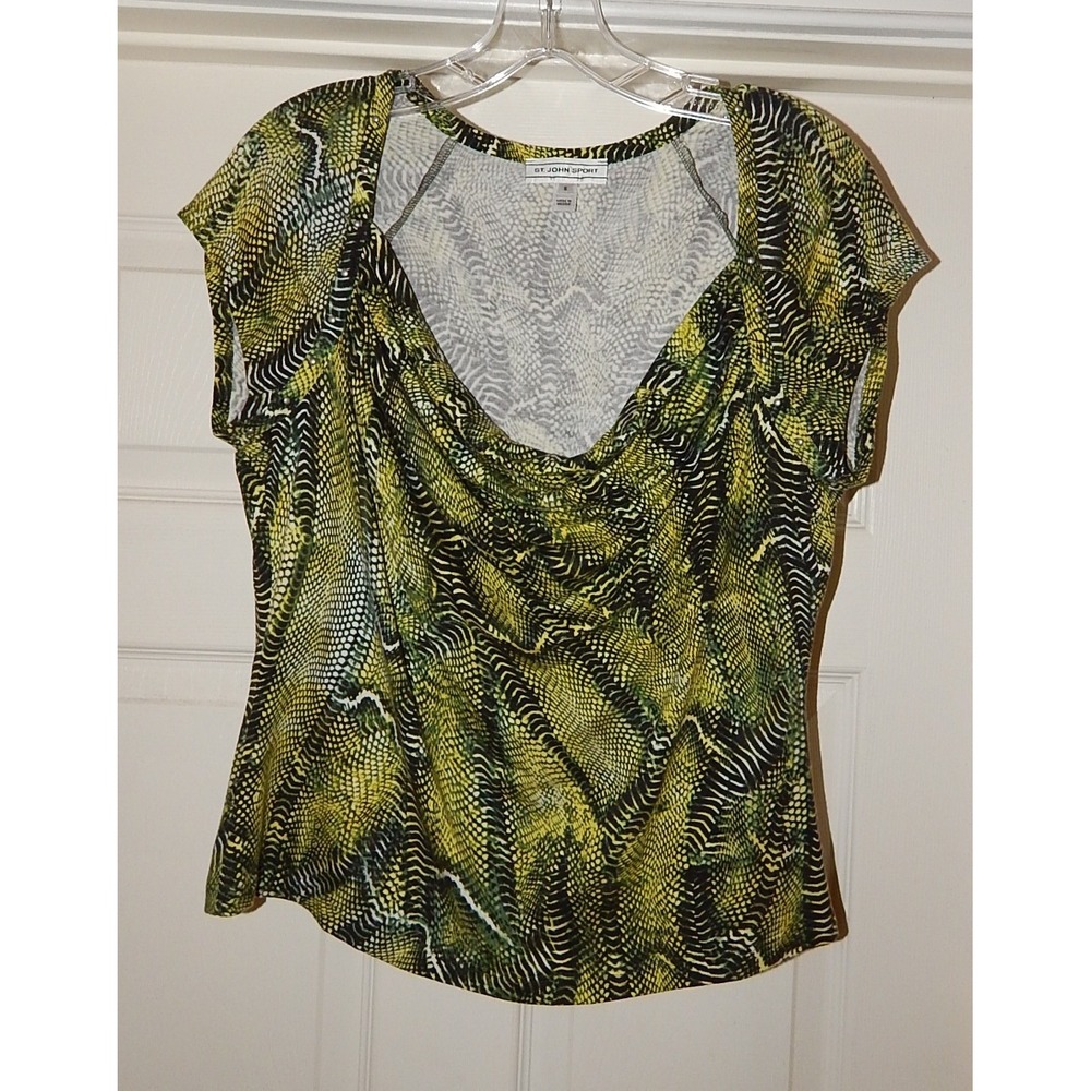 St John Sport Green Multi Ruched Studded Stretch Top sz S